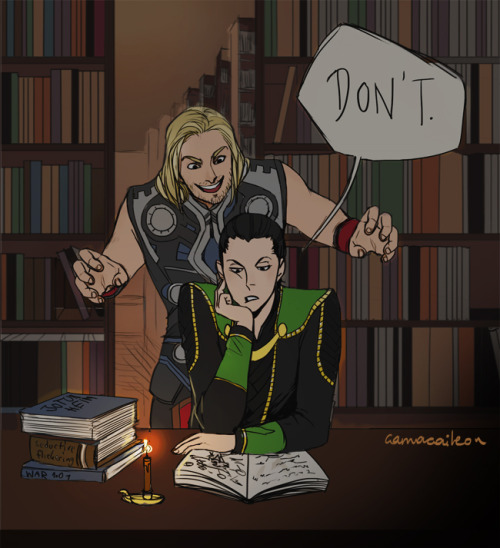 camacaileon: Thor sneaking up on Loki // I just stumbled over this super old thing and decided to sl