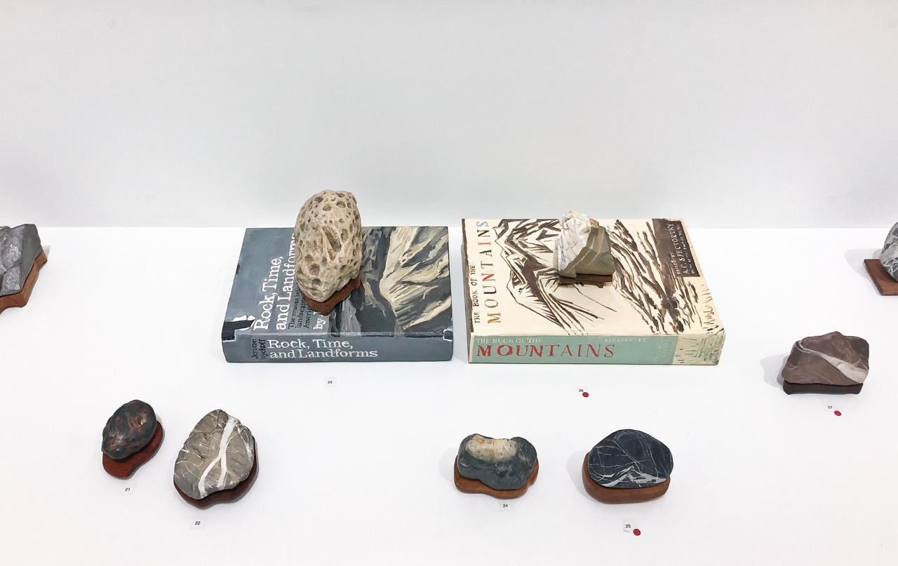 UNTITLED PROJECT: MOUNTAIN/ROCK SHOP, Oil paint on carved wood, 2019 >> Untitled Project: Mountain/Rock Shop is an investigation of a particular place through objects and images — in particular, hand-carved and painted rocks based on real rocks...