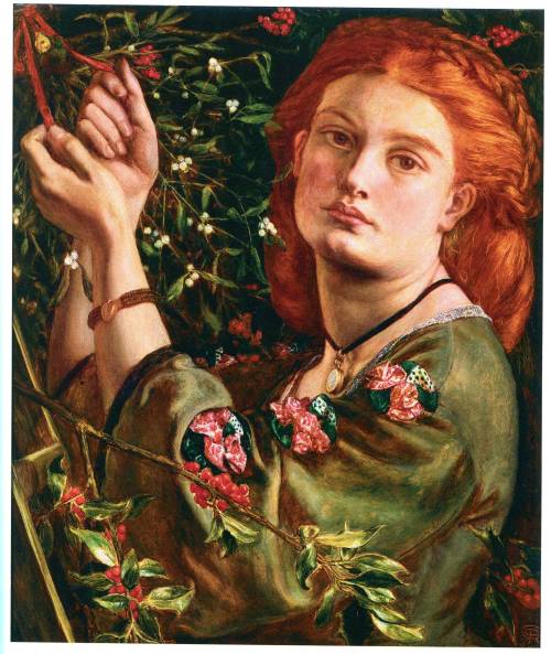 preraphaelist:the farmer’s daughter or girl tying up mistletoe by dante gabriel rossetti (1860