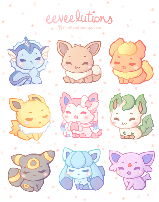 minkandmango:  Eeveelution stickers, charms, and magnets! c:
