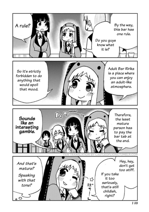 castleoflions:In Ep. 122 from Kakegurui Kari vol. 5, Yumeko, Mary, and Suzui go to a bar with an mat