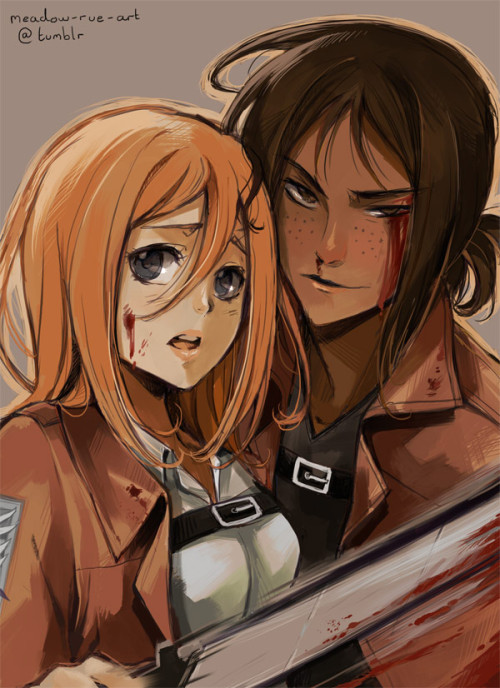 meadow-rue-art:I’ve been meaning to draw Ymir and Christa from SNK for ages. Cutest apocalypse girlf