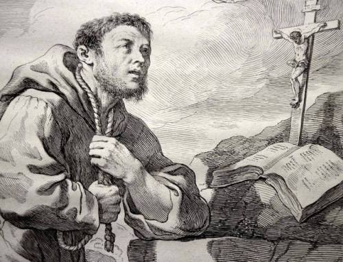 Francesco Bartolozzi (afer Guercino) - St. Francis in Prayer (c. 1764). Detail.