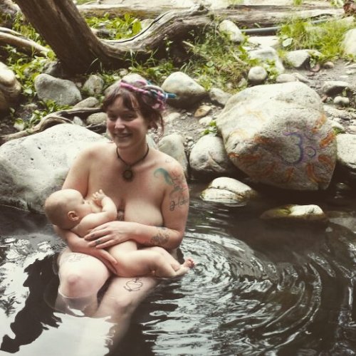ayearofdeepcreek: Feeding our sweet pea in the hot springs of British Columbia after his natural bap