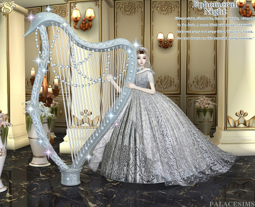 [PALACESIMS]April Exclusive Rewards(2021) Ephemeral Night-01(Dress+Harp+Pose)Download Ephemeral Nigh