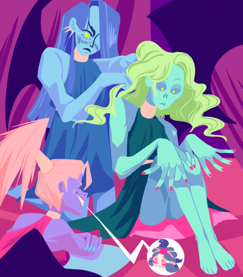 witchycryptidart:Girls night! <3339pm: doing each others hair <33310pm: manslaughter </3