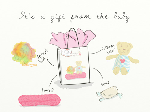 Gift from the baby!It’s a souvenir for baby birth. Project with my Auntie. I made the illustration f