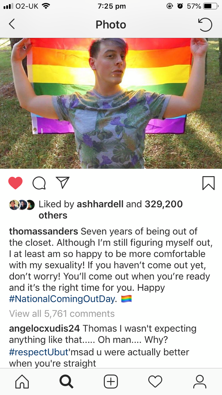 strickenwithhalloween: spideysenseau:     anyway here’s thomas sanders destroying some homophobe on instagram we stan,   DESTORY THEM THOMAS FREAKING GO YOU FANTASTIC GAY 