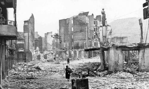 Guernica after German bombing during the Spanish Civil War .(1937).