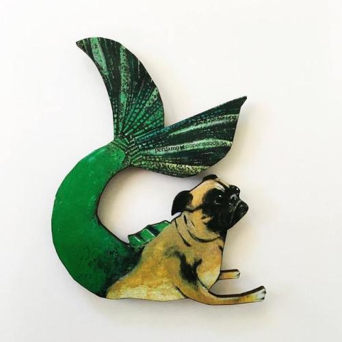 Mermaid Pug Magnet //PergamoPaperGoods