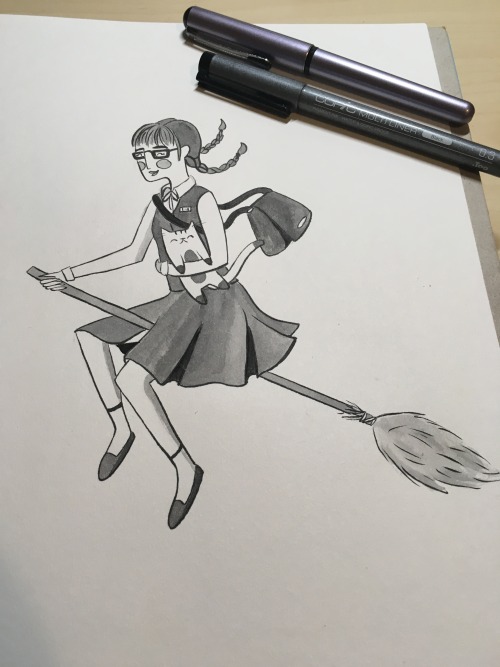 Inktober day 22: culture witch. I just spent two years living in Japan, so I drew a Japanese school 
