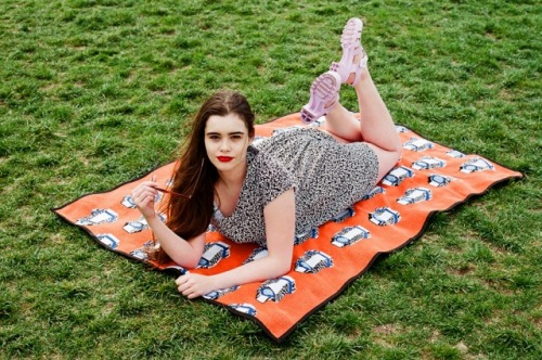 americanapparel:  Diana and Barbara wear NDP Winie Print Rayon Babydoll Dress and NDP Pia Print T-Shirt Romper and NDP Simy Orange Print Throw. May 2014.