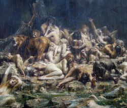 shadesandshadows:    Le Déluge or The Flood of Noah and His Companions, oil on canvas by Léon Comerre, French, 1850-1916. Musée des Beaux-Arts, Nantes, France.   This is a departure for Comerre who  most often painted beautiful women. 