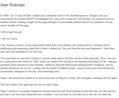 johnslupin:  Sean Biggerstaff (Oliver Wood) on Alan Rickman via Twitter.