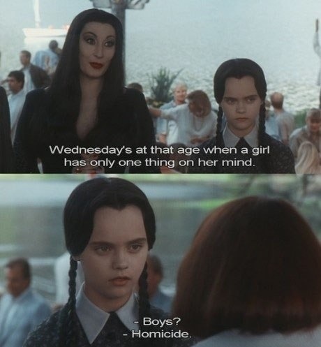 this-teenage-girls-blog:  Let’s just talk about Wednesday’s perfect “not giving a fuck” attitude because it’s marvelous. 