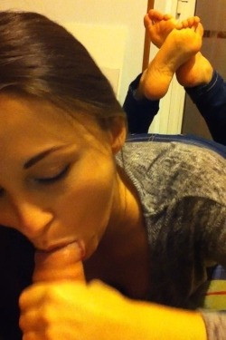 mynameiskaty1:Me sucking his cock (+ my feet for the foot lovers ;))Please reblog and follow me!http://mynameiskaty1.tumblr.com/  SUCH  A   GOOD   GIRL!!!