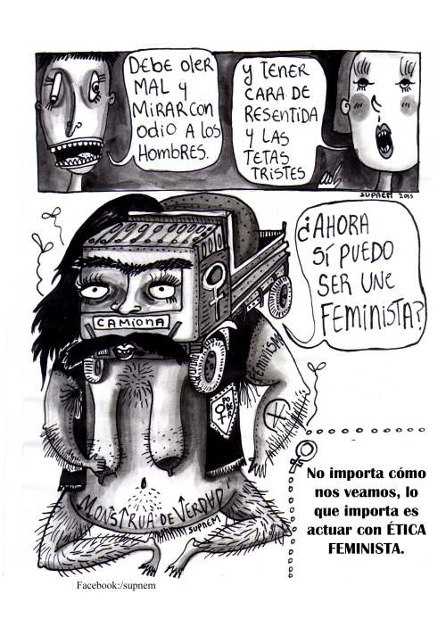 supnemcomix:  Un cómic que hice para una revista feminista que sale a fin de mes. Tinta china, plumilla, pincel y letras en digital. 