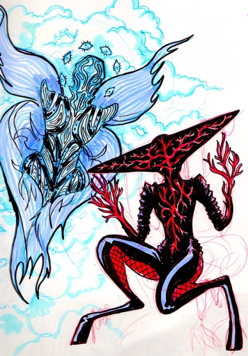 ktzart:doodling angels and demons… in my art folder on my computer they have been christened: reliqu