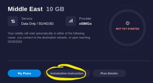 Installation instructions button on an inactive plan.