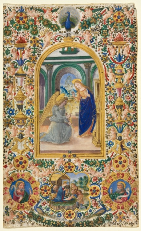 cma-medieval-art: Leaf from a Book of Hours: Annunciation, Nativity and Two Prophets, Master of Ricc