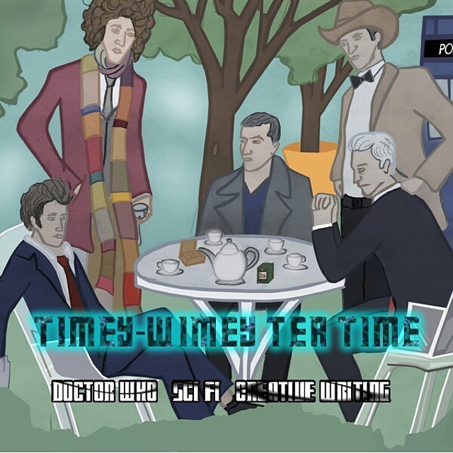 The #TimeyWimey Tea Time #podcast is really heating up. Loving all the #Whovian love and passion. Special thanks to Stan Faryna for the wonderful artwork. The #FiveDoctors gathering for tea. Brilliant! #DoctorWho #Series8 #PeterCapaldi #DavidTennant...