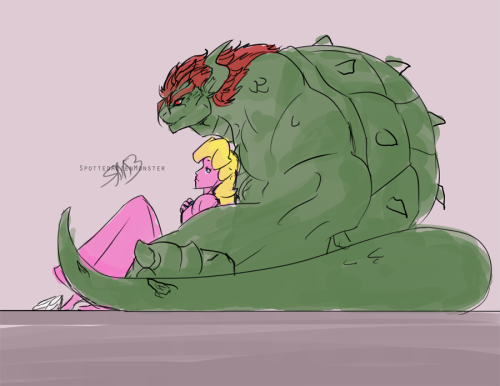 spottedalienmonster: A little PeachxBowser for the night. =w= Didn’t fully color it, but I&rsq