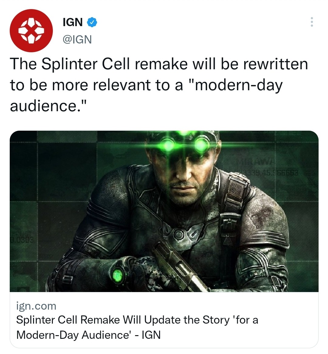 Splinter Cell Remake's Story Will Be Rewritten For Modern Audiences