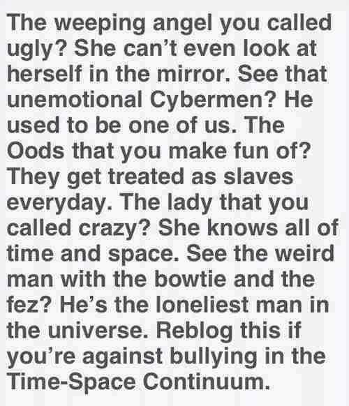 To bullying in the Time-Space Continuum, dontpsychoanalysme says, &lsquo;No&rsquo;.