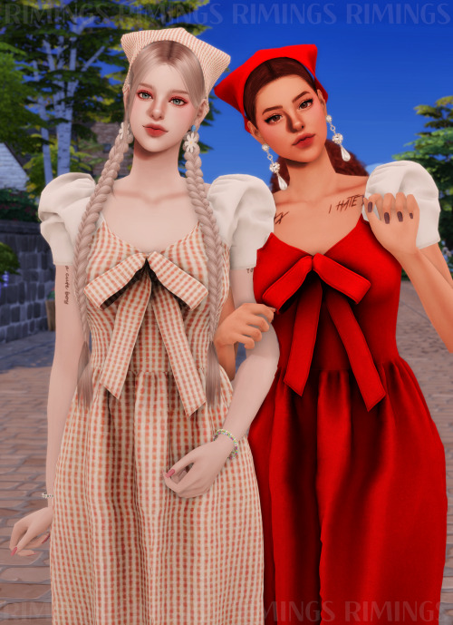 [RIMINGS] Cottage Living Ribbon Dress &amp; Hair Scarf - DRESS / HAT- NEW MESH- ALL LODS- NORMAL MAP