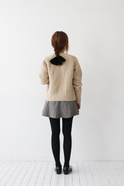  WAFFLE KNIT ZIPPER CARDIGAN 