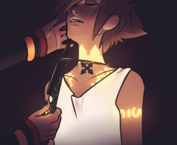 loudst:  Sketch of a scene from that one AU @yesette and I are working on. 🙃 Axel deciding not to kill Sora, and instead cutting off his necklace–a sign of the religion/cult that used him to trap the god of light.