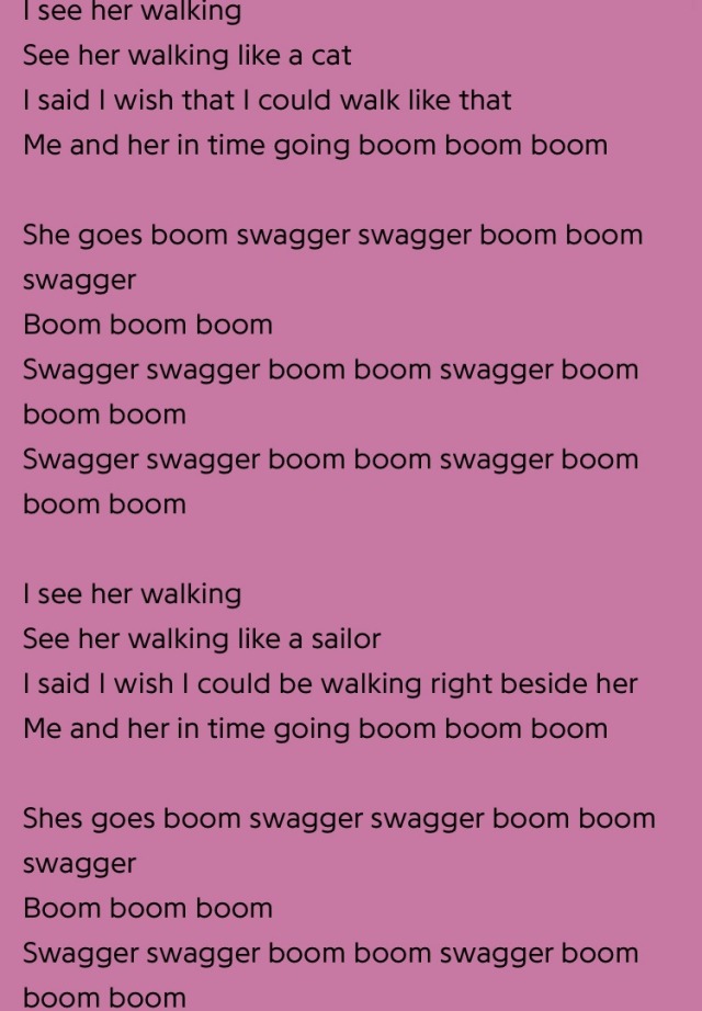 Image containing the lyrics to the song "Boom Swagger Boom," by The Murder City Devils.
