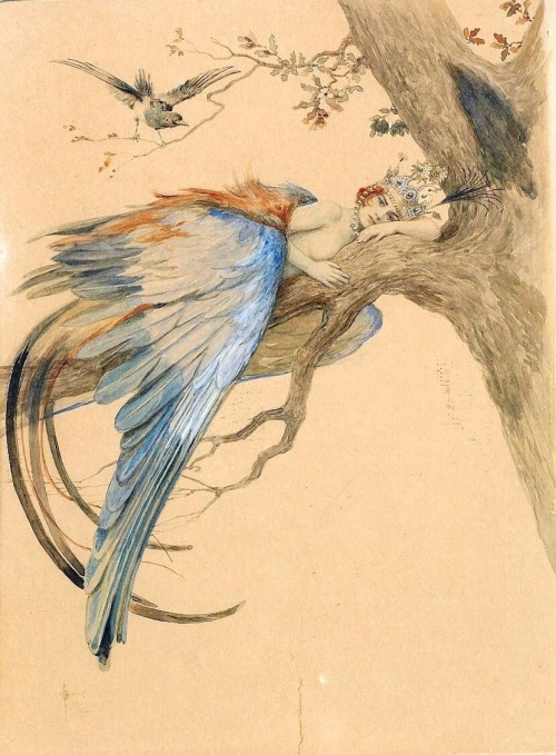 Blue Bird.( bird sirin).Art by Sergey Solomko.(1867-1928).