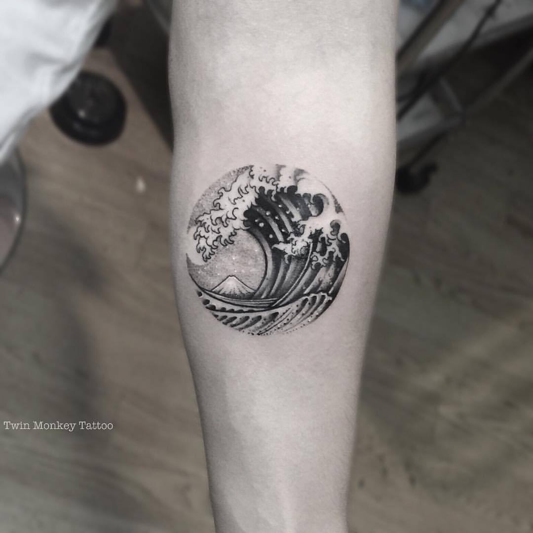 Circular waves moon and whale tattoo  Tattoogridnet