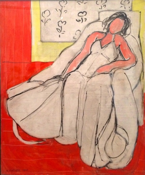 kundst: Henri Matisse (Fr 1869-1954)Jeune femme à la pelisse, fond rouge (1944)Oil on canvas