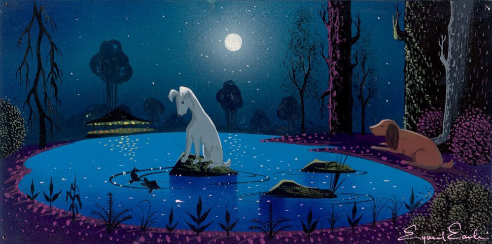 the-disney-elite:  Eyvind Earle’s concept art for Walt Disney’s  Lady and the