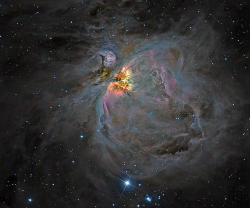 spacettf:M42 Orion Nebula - DSLR colour and CCD luminosity. by Mick Hyde on Flickr.