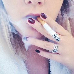 theodoreb:  #Repost @smokinglips with @instagrabapp #smoke #smoking #smoker #cigarette #exhale #girlswhosmoke  #grunge #exhale #lipstick #nails #ring #fashion @fredkaa.a 