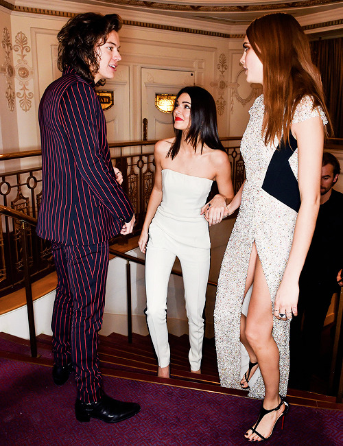 worlddelevingne:  Cara Delevingne  Harry and Kendall Jenner attend the British Fashion Awards at London Coliseum on December  