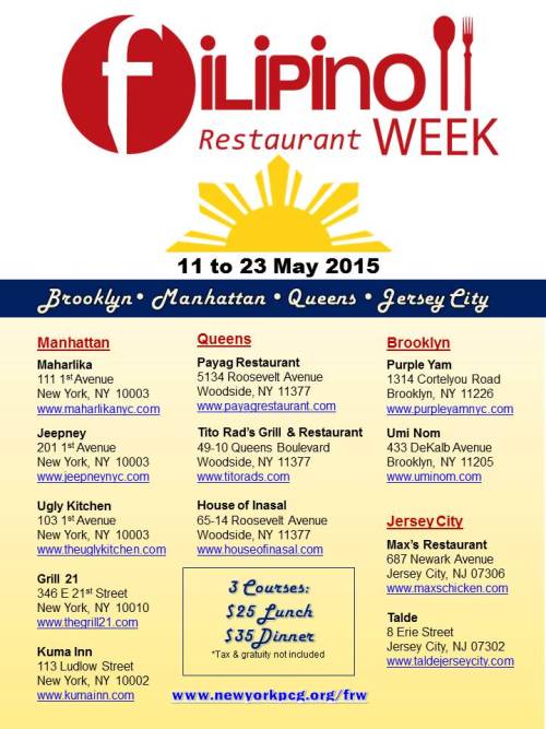 HELLO NEW YORK CITY!Kick off summer with the first annual Filipino Restaurant week! From May 11 - 23