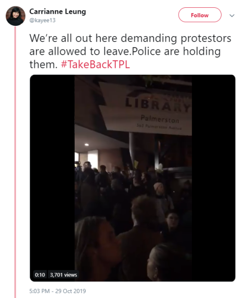 pnwpol:Yesterday on Oct 29 2019, activists who entered the Toronto Public Library, during library ho