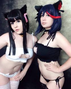 nsfwfoxydenofficial:  A little NSFW sneak peek teaser of an upcoming donation set multimedia pack with @usatame . &lt;3 We really wanted to wear Satsuki and Ryuko again for you guys and threw in some shibari and cat lingerie into the mix! :D 