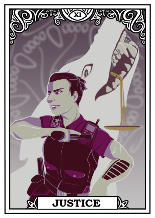  before i go to bed heres another version of the tma tarot justice card - now including more symboli