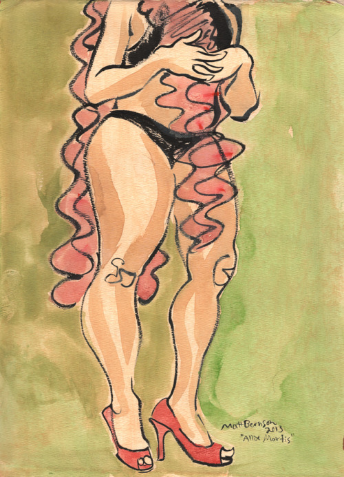  Allix Mortis drawn by Matt Bernson, ink & watercolor on paper.  11"x14" I did these at Dr. Sketchy’s Boston.   Allix is always wonderful, as are the rest of the ladies from Rogue Burlesque, check ‘em out! 