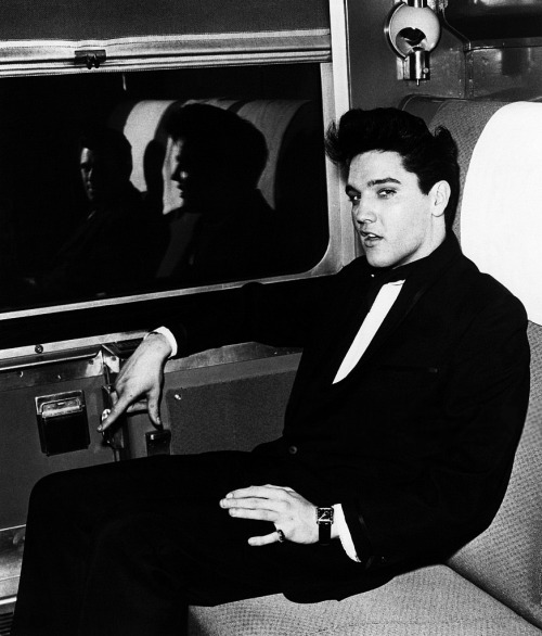 longtallsallyd:  Elvis on the train to California, April 20, 1960.