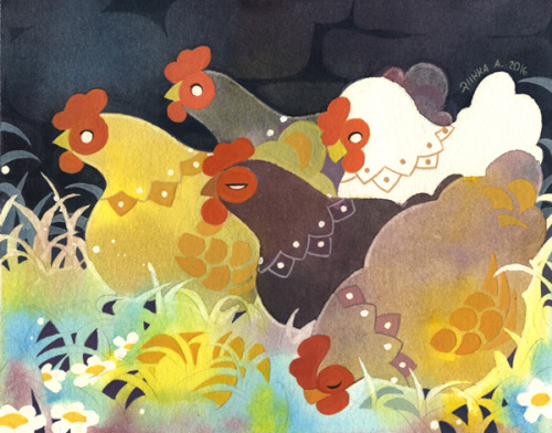 tir-ri:  Fluffy Gang. Looks like this lady gang spotted something very interesting out there! Well, 3 out of 5 did, fluffy hens can be so fickle. Original for sale in my store, prints at my society6. c: Store ◆ Instagram ◆ Patreon ◆ Twitter 