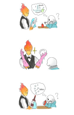 mooncatyao:  part 1: when sans is sick… grillby takes care of him~&lt;3 part 2:   when  grillby is sick…  sans takes care of him~&lt;3part 3: grillby! How did you do that? sans…no more question      (you are here) &lt;NEXT&gt;