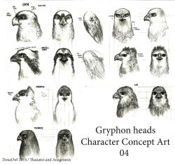 doxaowl:  Gryphon Heads: Character Concept Art 04 Ok, so, I think I am finished with the gryphon concept art for now, drew the final seven heads here. This is winding down and I am pleasured to see work being done. 