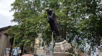 June 7 2020  - Black Lives Matter protesters in Bristol, UK, tear down the statue of 17th century sl