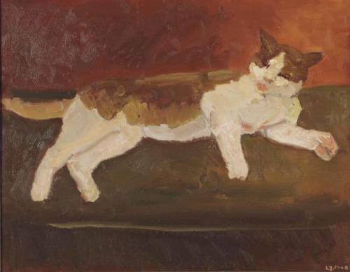 A Cat on a Pillow   -     Kees Maks, 1941.Dutch, 1876-1967Oil on canvas, 57 x 73 cm.